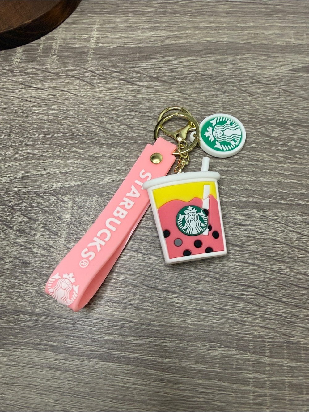 Starbucks Pink & Yellow Boba Cup Keychain